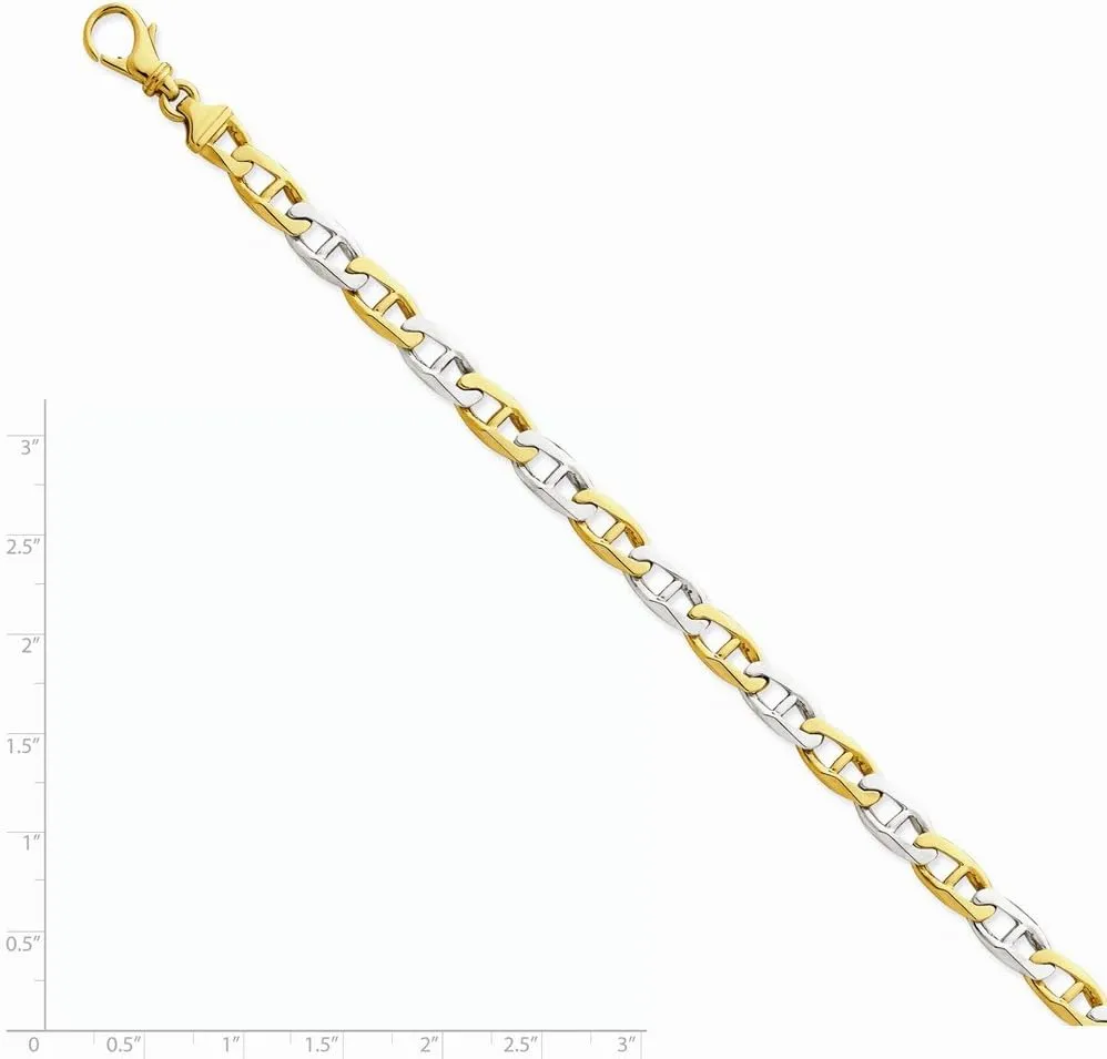 Diamond2Deal 14k Two-tone Gold 6.6mm Hand-polished Fancy Anchor Link Chain Necklace