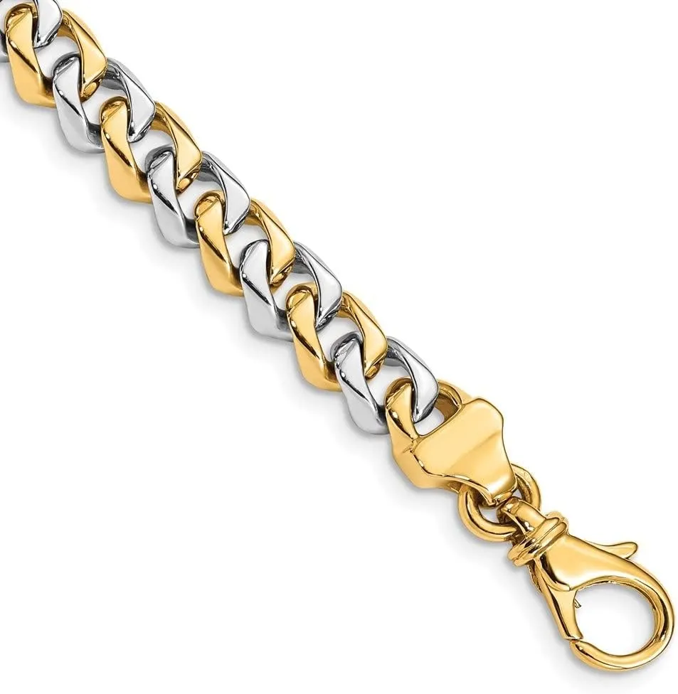 Diamond2Deal 14k Two-tone Gold 6.85mm Hand Polished Fancy Link Chain Necklace