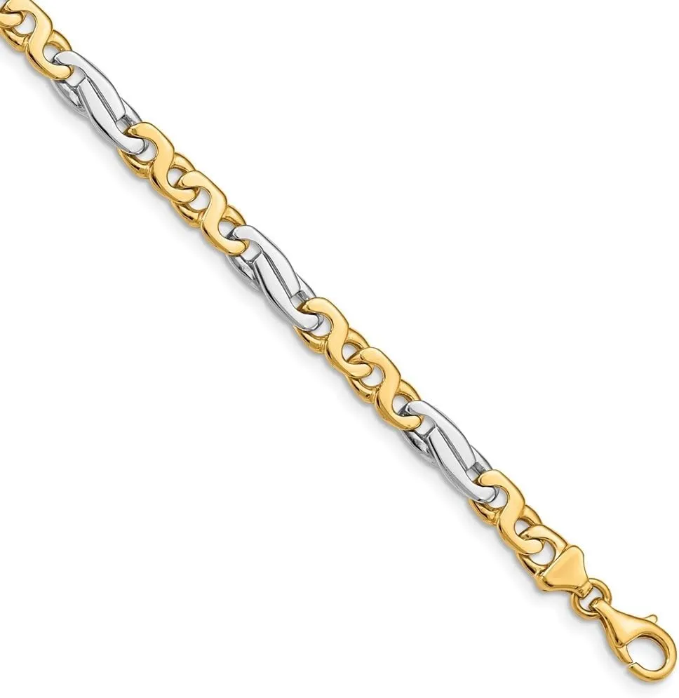 Diamond2Deal 14k Two-tone Gold 6mm Hand-polished Fancy Link Chain Necklace