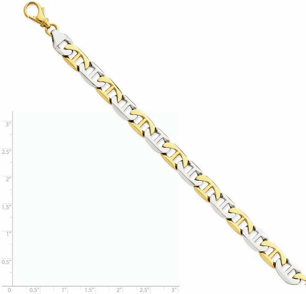 Diamond2Deal 14k Two-tone Gold 8mm Hand-polished Anchor Link Chain Necklace