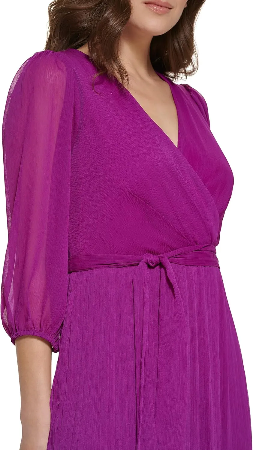 DKNY Women's 3/4 Balloon Sleeve Faux Wrap Mini Dress