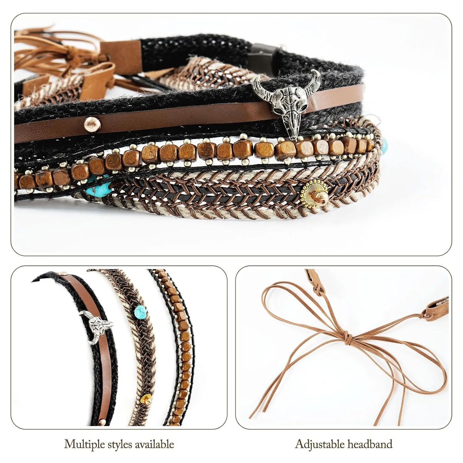 DOCILA 3 Pcs Hat Bands for Womens Cowboy Hats Men Western Cowgirl Hat Belt Panama Rancher Fedora Hats Headband Strap Decoration Accessories