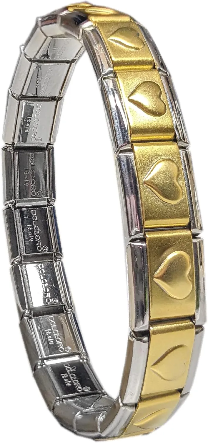 Dolceoro 9mm Italian Starter Charm Bracelet, Starting at 18 Links for 6 Wrist Size - for Larger Sizes Select A Size Option, Interlocking Stainless Steel Modular Links