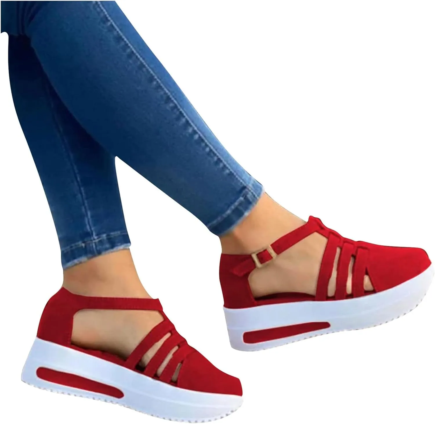 Dotmalls Women's Slip-on Platform Sandals Dress Summer Closed ToeSandals Ankle Strap Canvas Orthopedic Walking Shoes