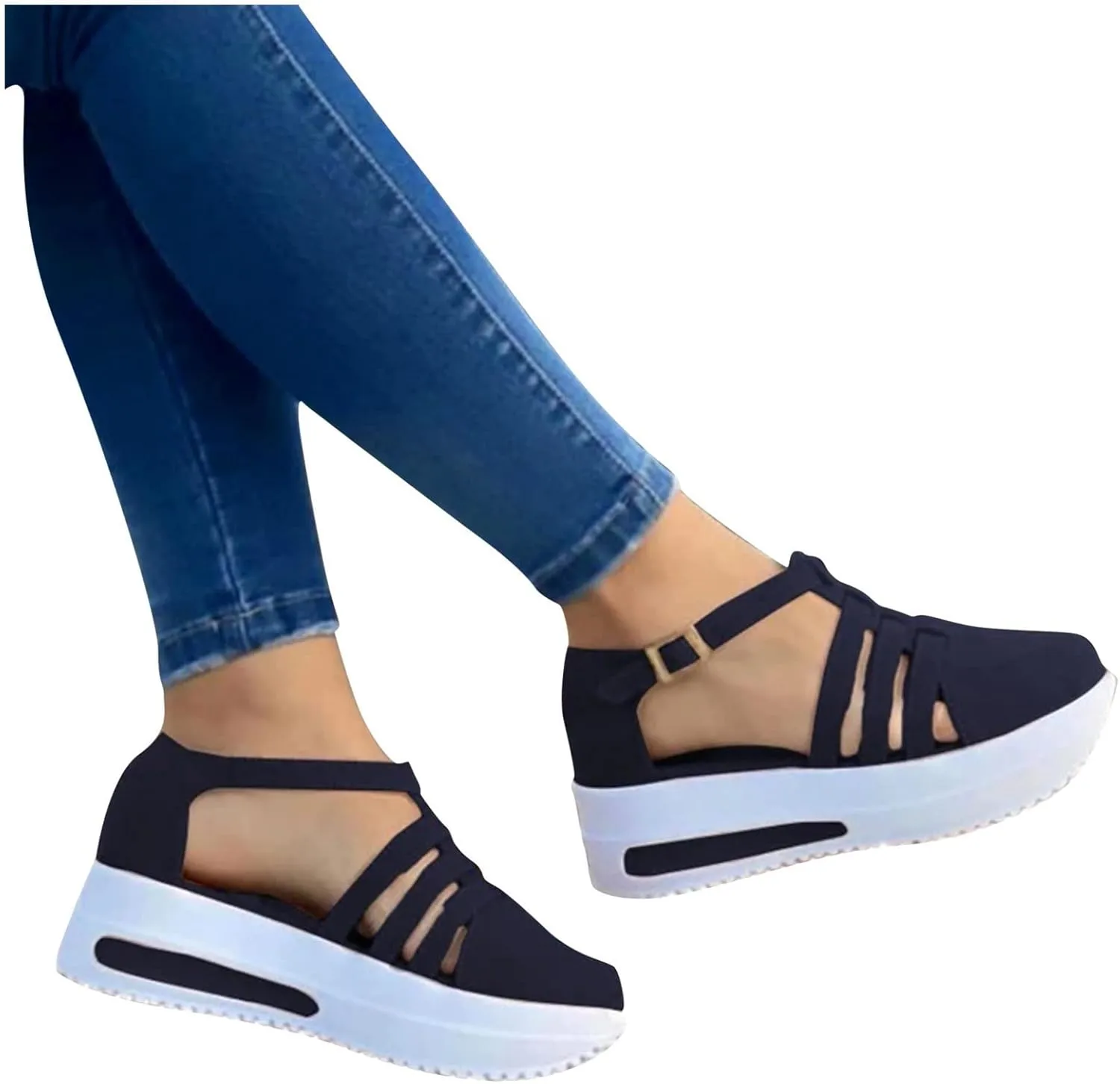 Dotmalls Women's Slip-on Platform Sandals Dress Summer Closed ToeSandals Ankle Strap Canvas Orthopedic Walking Shoes