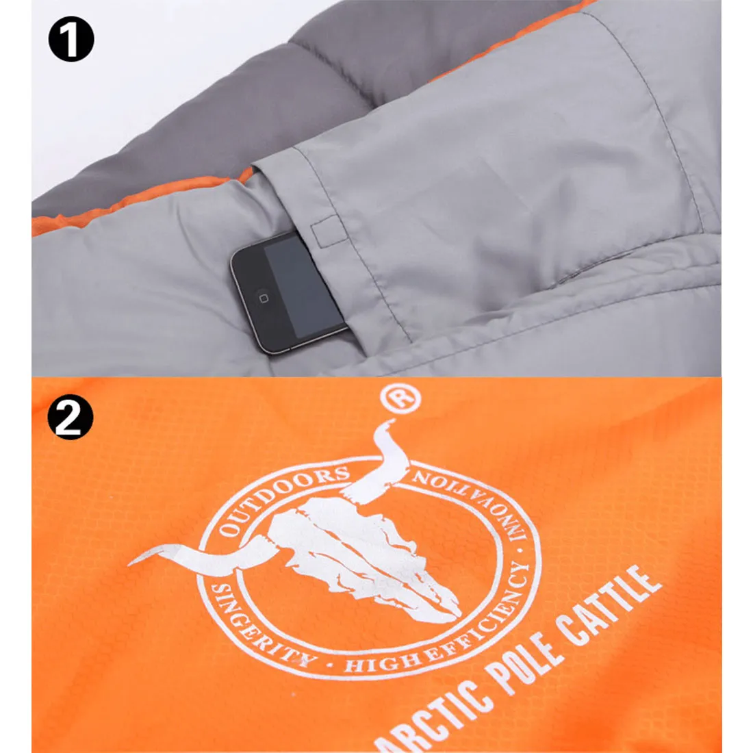 Double Camping Envelope Twin Sleeping Bag Thermal Tent Hiking Winter 0° C - orange