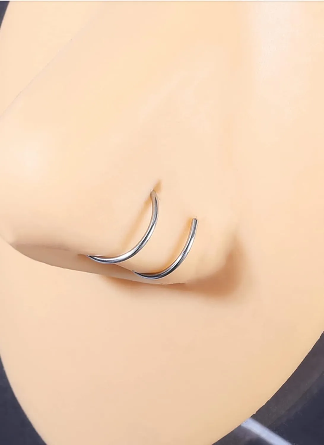 Double Nose Ring for Single Piercing 20g Nose Rings Hoops 6mm 8mm 10mm Surgical Steel Nose Hoop Silver/Gold/Rose Gold/Black/Rainbow