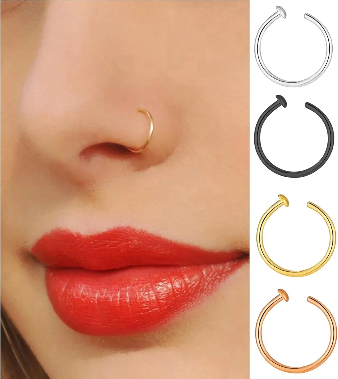 Double Nose Ring for Single Piercing, Twist Nose Ring Hoop For Women, Nostril Piercing Jewelry