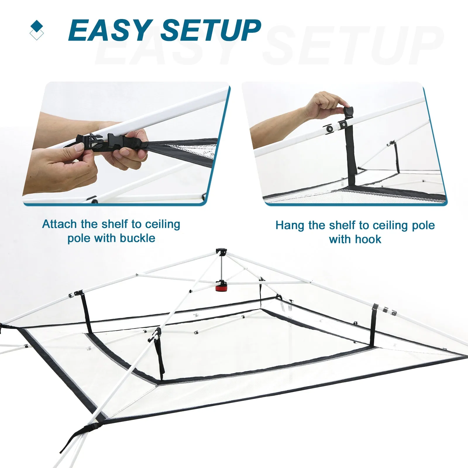 Versatile Universal Hanging Shelf for 10x10 Pop-Up Canopy Tents - Mesh Gear Loft Organizer Compatible with Most Instant Canopies
