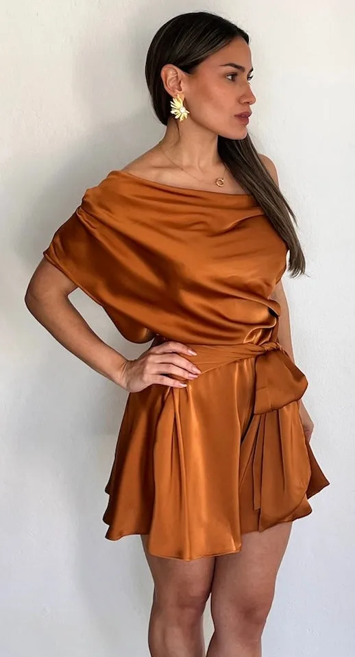 Effortless Style Bronce Satin Romper