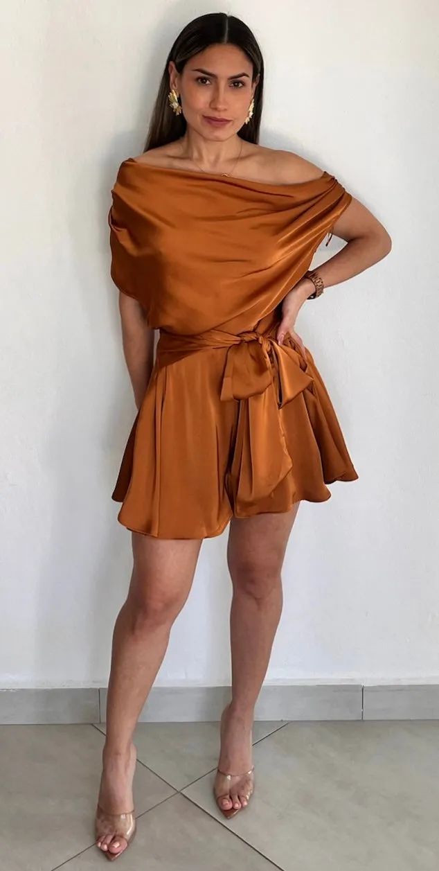 Effortless Style Bronce Satin Romper