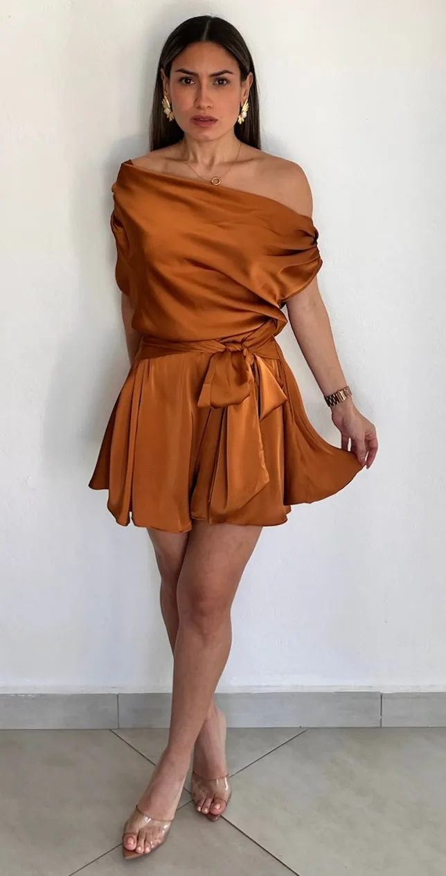 Effortless Style Bronce Satin Romper