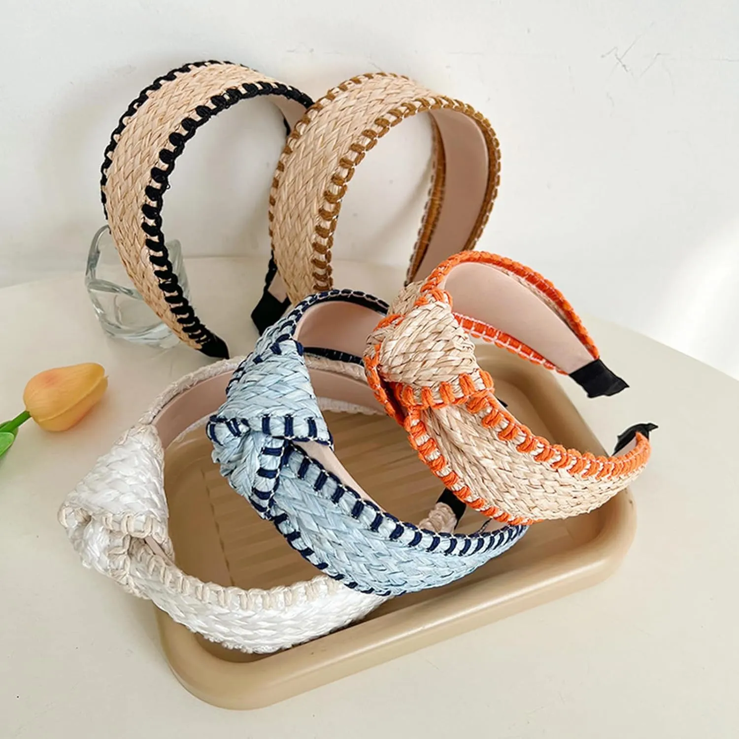 Elegant Wide Hair Bands Photo Booth s Wide Headband Headpiece Garland Knotted Headband for Music Festivals