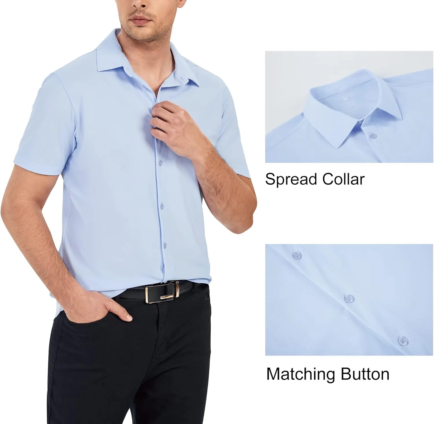 Esabel.C Men's Dress Shirt Wrinkle Free Solid Short Sleeve Button Down Shirts