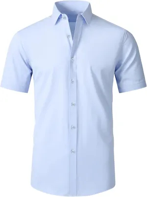Esabel.C Men's Dress Shirt Wrinkle Free Solid Short Sleeve Button Down Shirts