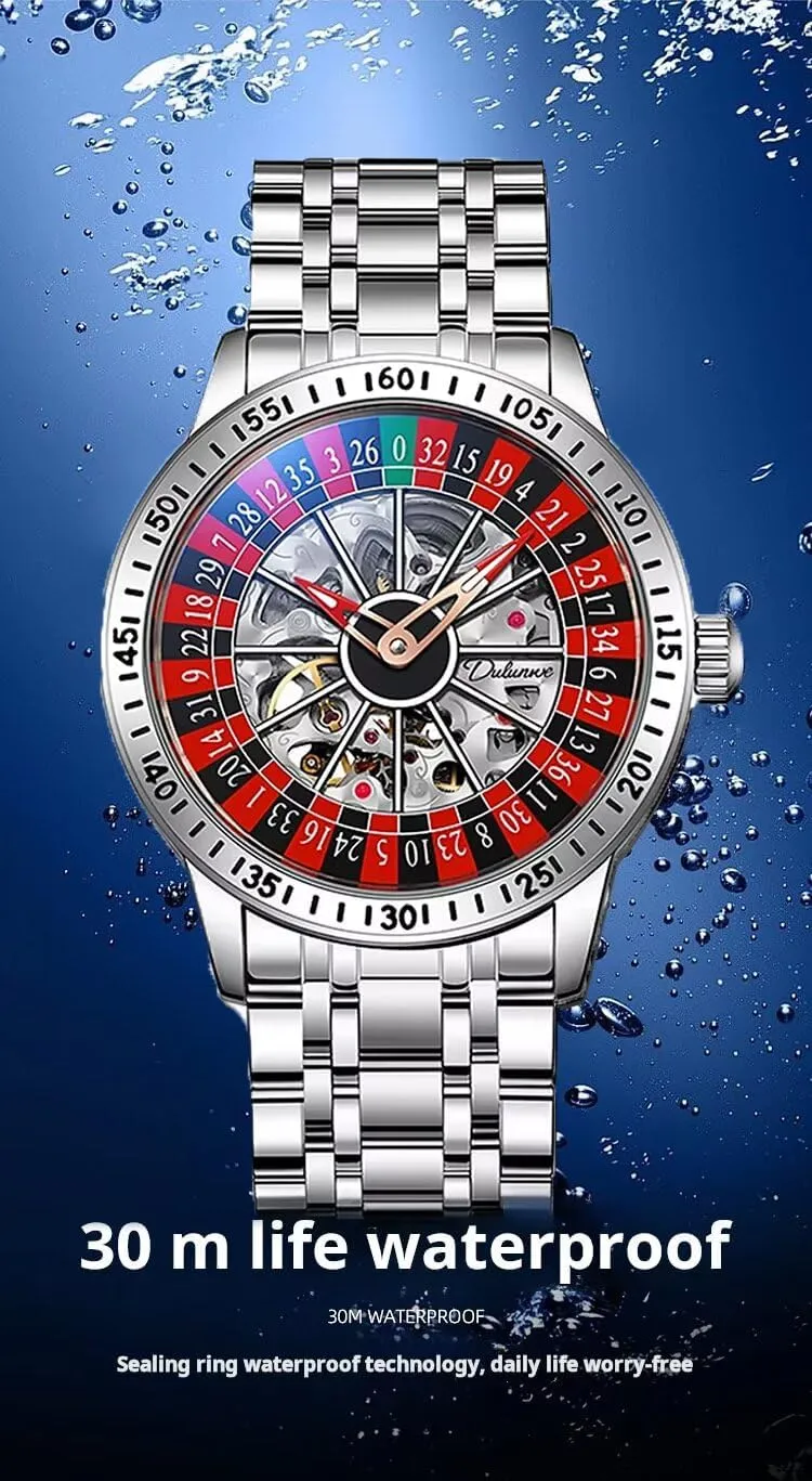 Fashion Men Mechanical Watches Luxury Automatic Rotating Dial Hollow Wristwatch Man Casual Waterproof Luminous Clock Stainless Steel Business Watch Reloj Hombre
