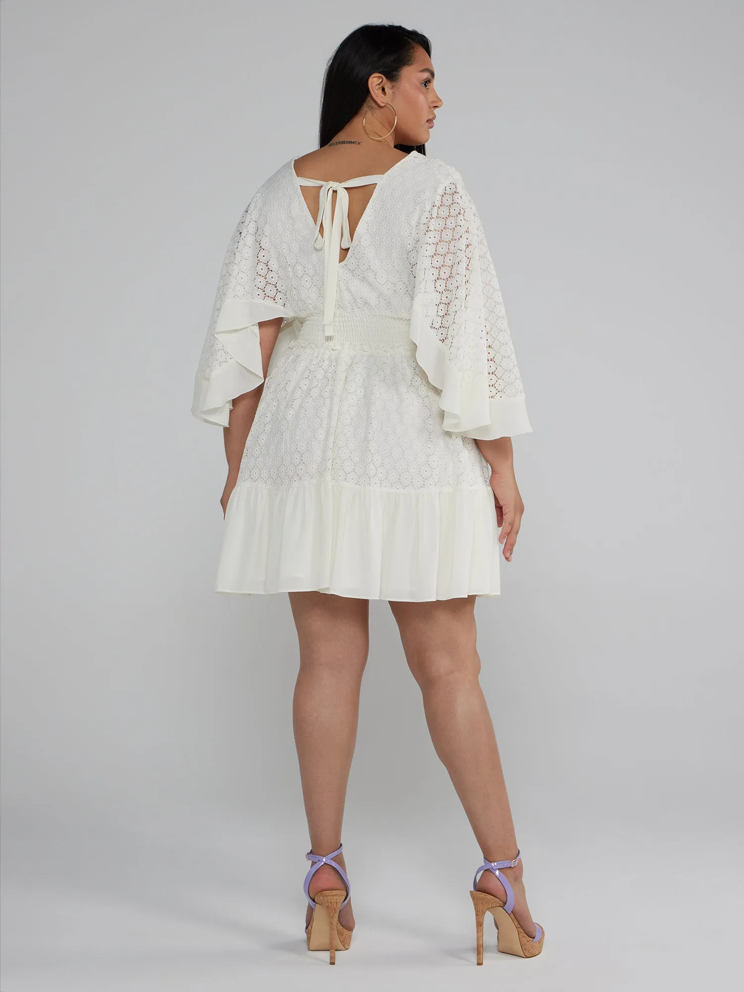 Fashion To Figure - Kimono Sleeves Lace Mini Dress