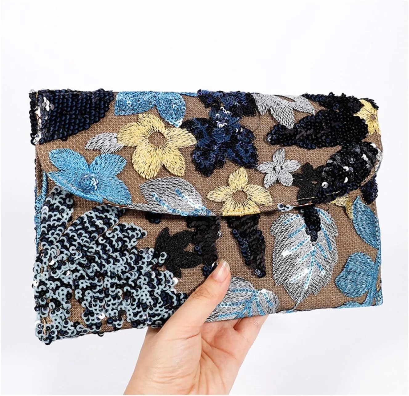 Floral Clutch Purses for Women,Small Summer Embroidery Sequin Evening Bag for Formal Party Wedding