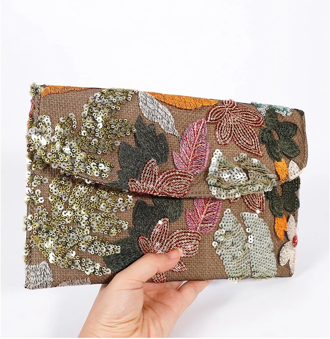 Floral Clutch Purses for Women,Small Summer Embroidery Sequin Evening Bag for Formal Party Wedding