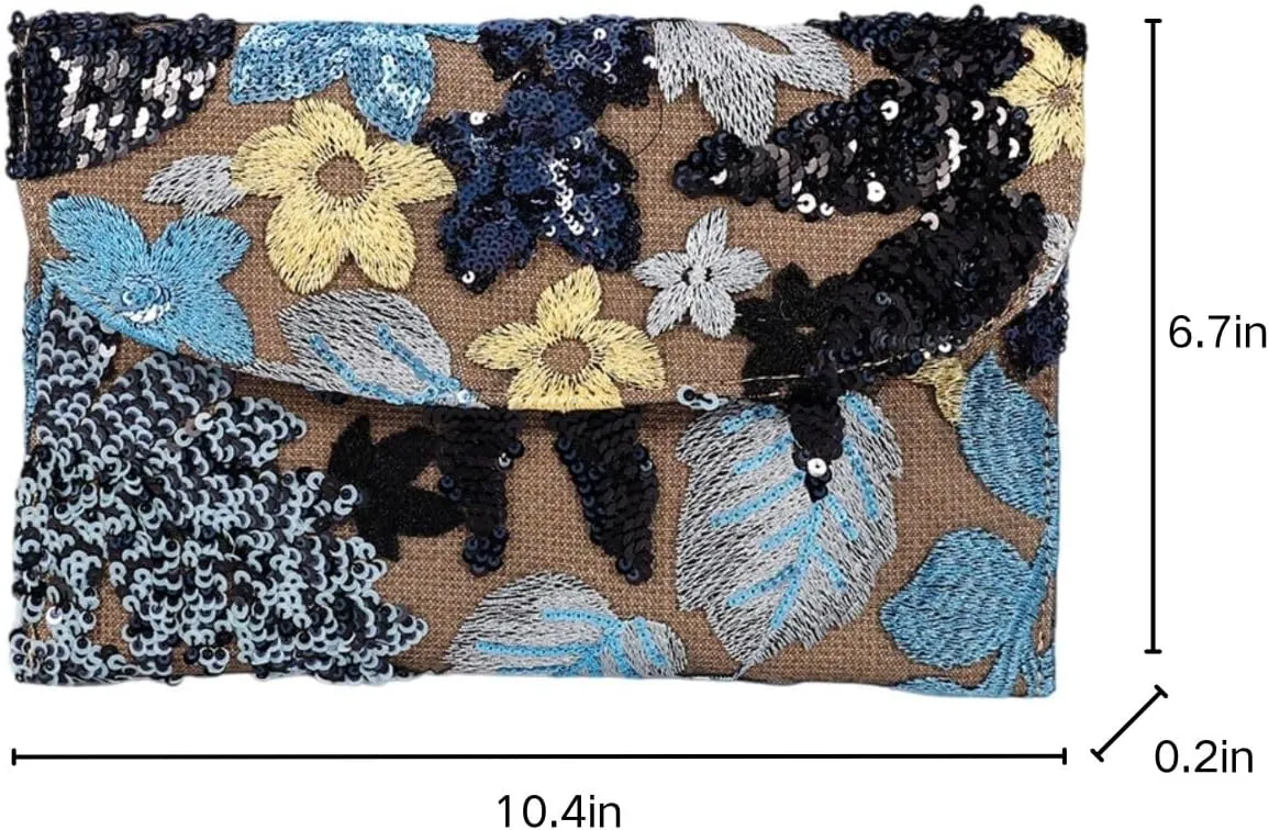Floral Clutch Purses for Women,Small Summer Embroidery Sequin Evening Bag for Formal Party Wedding