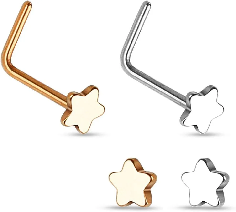 Forbidden Body Jewelry 20g Surgical Steel Star Top L-Shaped Nose Stud (Choose Quantity/Color)