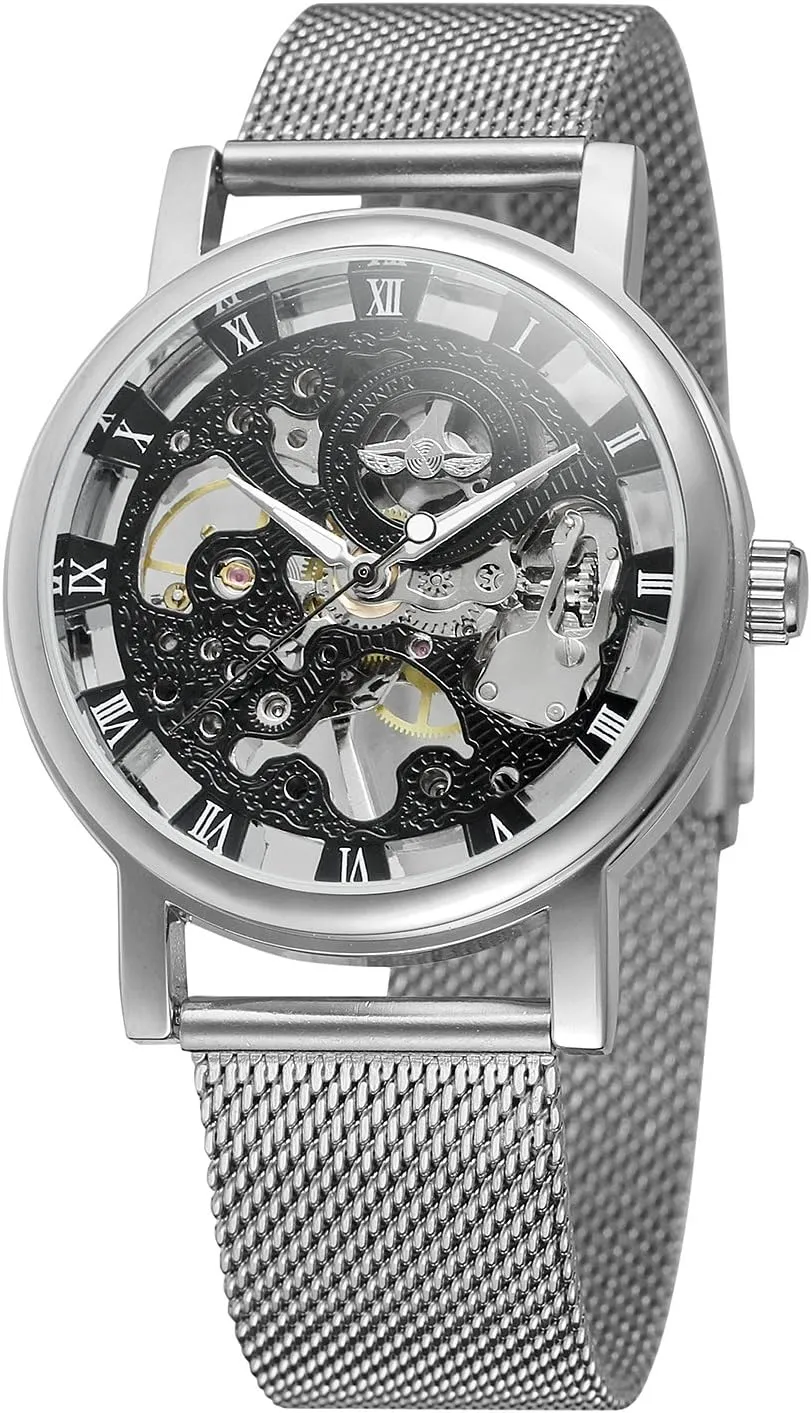 FORSINING Men's Classic Skeleton Mechanical Hand-Wind Stainless Steel Bracelet Brand Popular Watch Saat