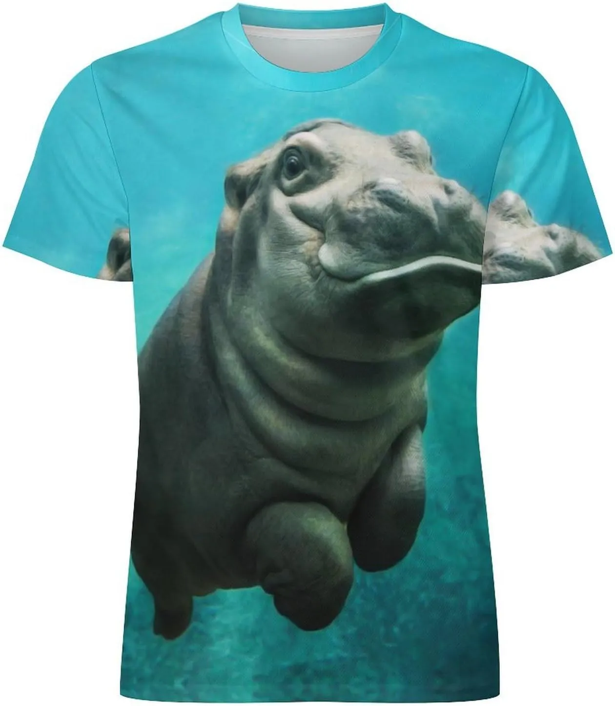 Funny Hippo Mens T-Shirt Short Sleeve Tee Athletic Gym Workout Crew Neck Tops