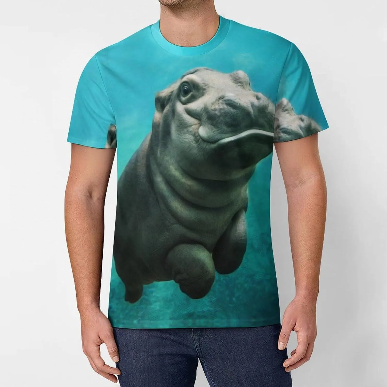 Funny Hippo Mens T-Shirt Short Sleeve Tee Athletic Gym Workout Crew Neck Tops