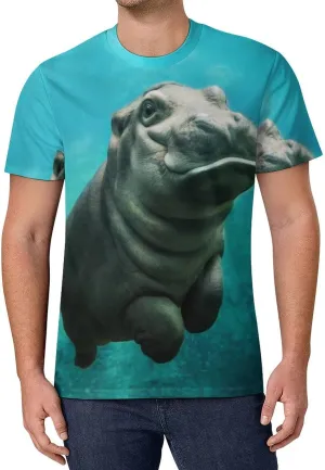 Funny Hippo Mens T-Shirt Short Sleeve Tee Athletic Gym Workout Crew Neck Tops
