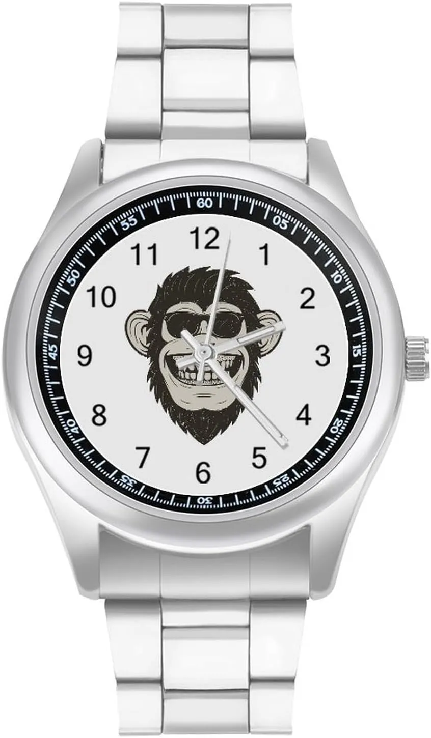Funny Monkey Stainless Steel Strap Business Watches for Men Easy Reader Work Casual Watch