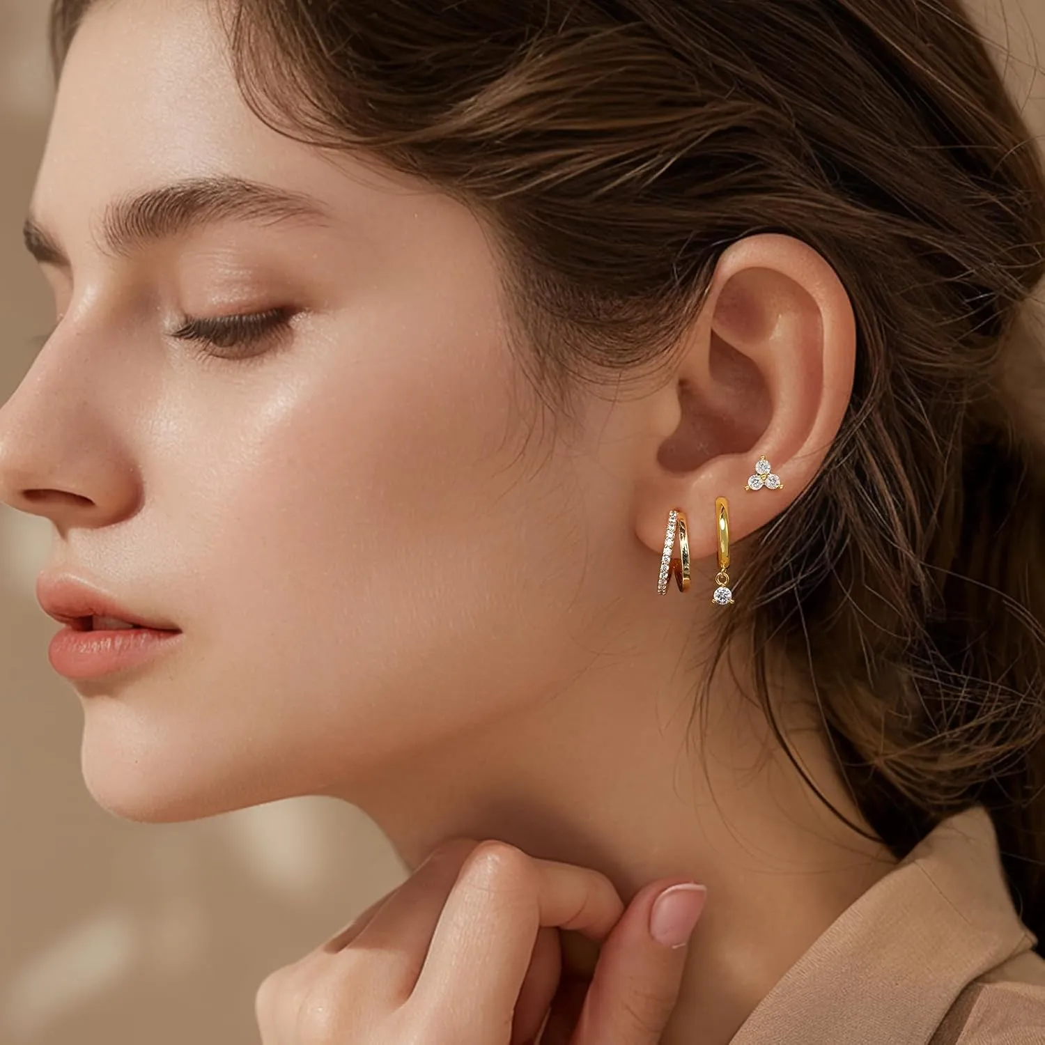 GEORGE  SMITH Dainty Gold Earring Sets for Multiple Piercing 14k Gold Plated Hoop Cartilage Huggie Earring Set Hypoallergenic CZ Earrings Jewelry Stud Dangle Earrings for Women