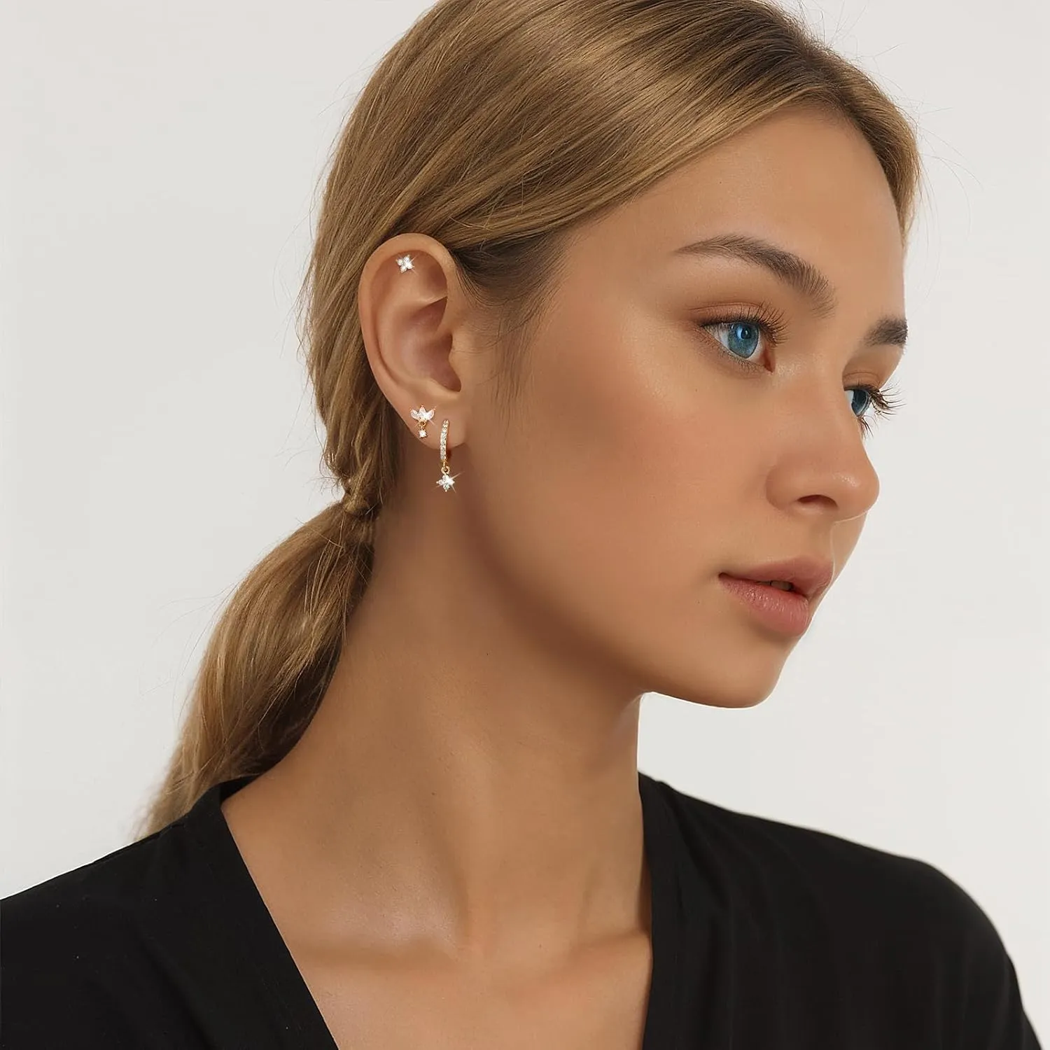 GEORGE  SMITH Gold Earring Sets for Multiple Piercing 14K Gold Plated Dainty Earrings for Women Hypoallergenic Huggie Hoop Drop Dangle Stud Earrings Cartilage Earring Set