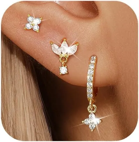 GEORGE  SMITH Gold Earring Sets for Multiple Piercing 14K Gold Plated Dainty Earrings for Women Hypoallergenic Huggie Hoop Drop Dangle Stud Earrings Cartilage Earring Set