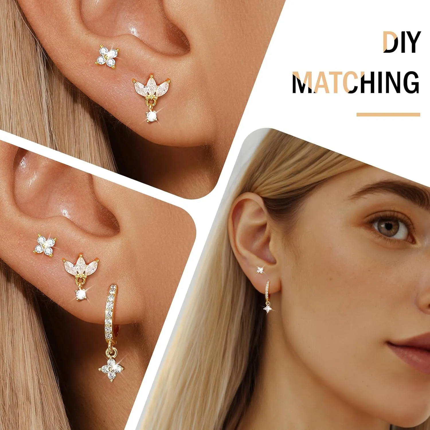 GEORGE  SMITH Gold Earring Sets for Multiple Piercing 14K Gold Plated Dainty Earrings for Women Hypoallergenic Huggie Hoop Drop Dangle Stud Earrings Cartilage Earring Set