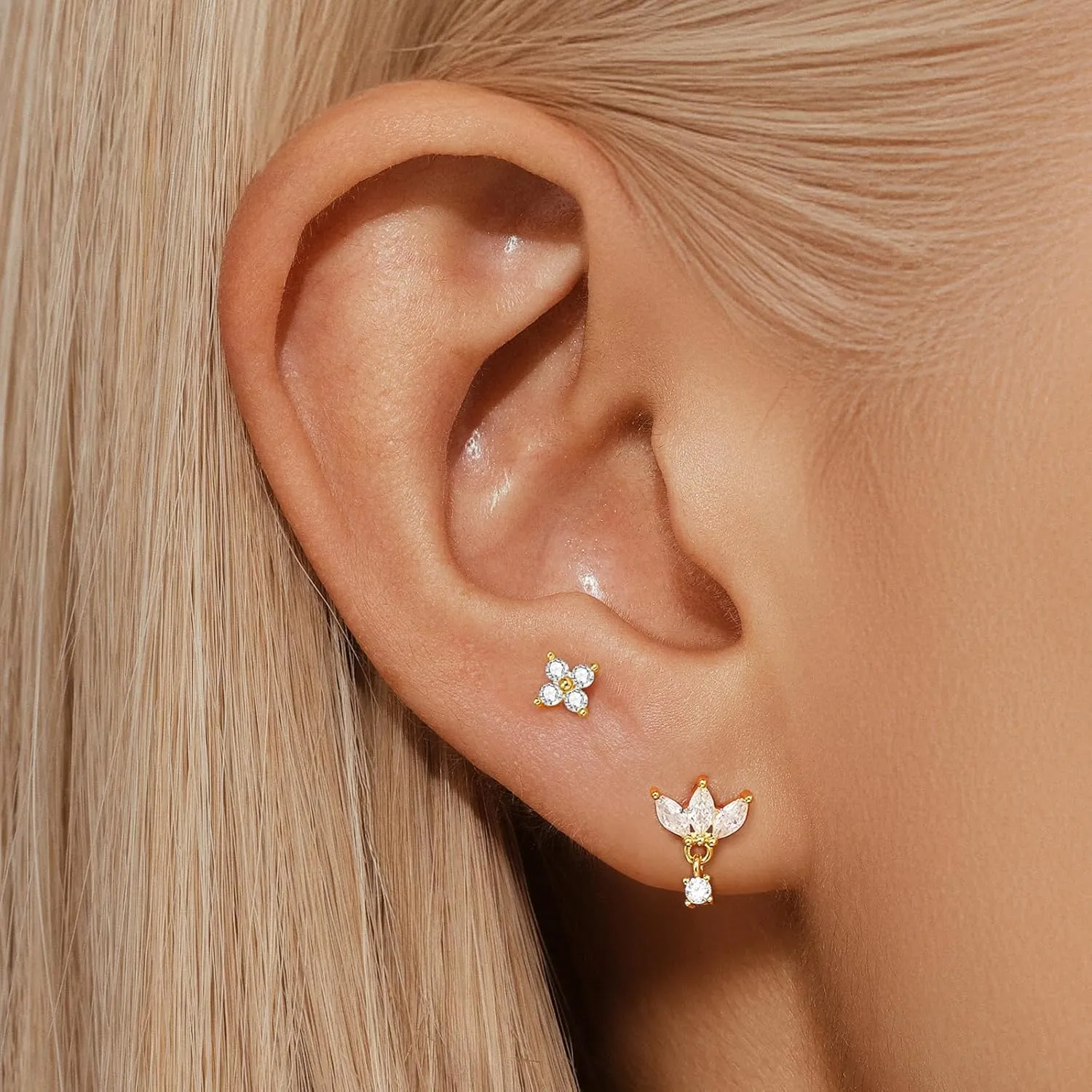 GEORGE  SMITH Gold Earring Sets for Multiple Piercing 14K Gold Plated Dainty Earrings for Women Hypoallergenic Huggie Hoop Drop Dangle Stud Earrings Cartilage Earring Set