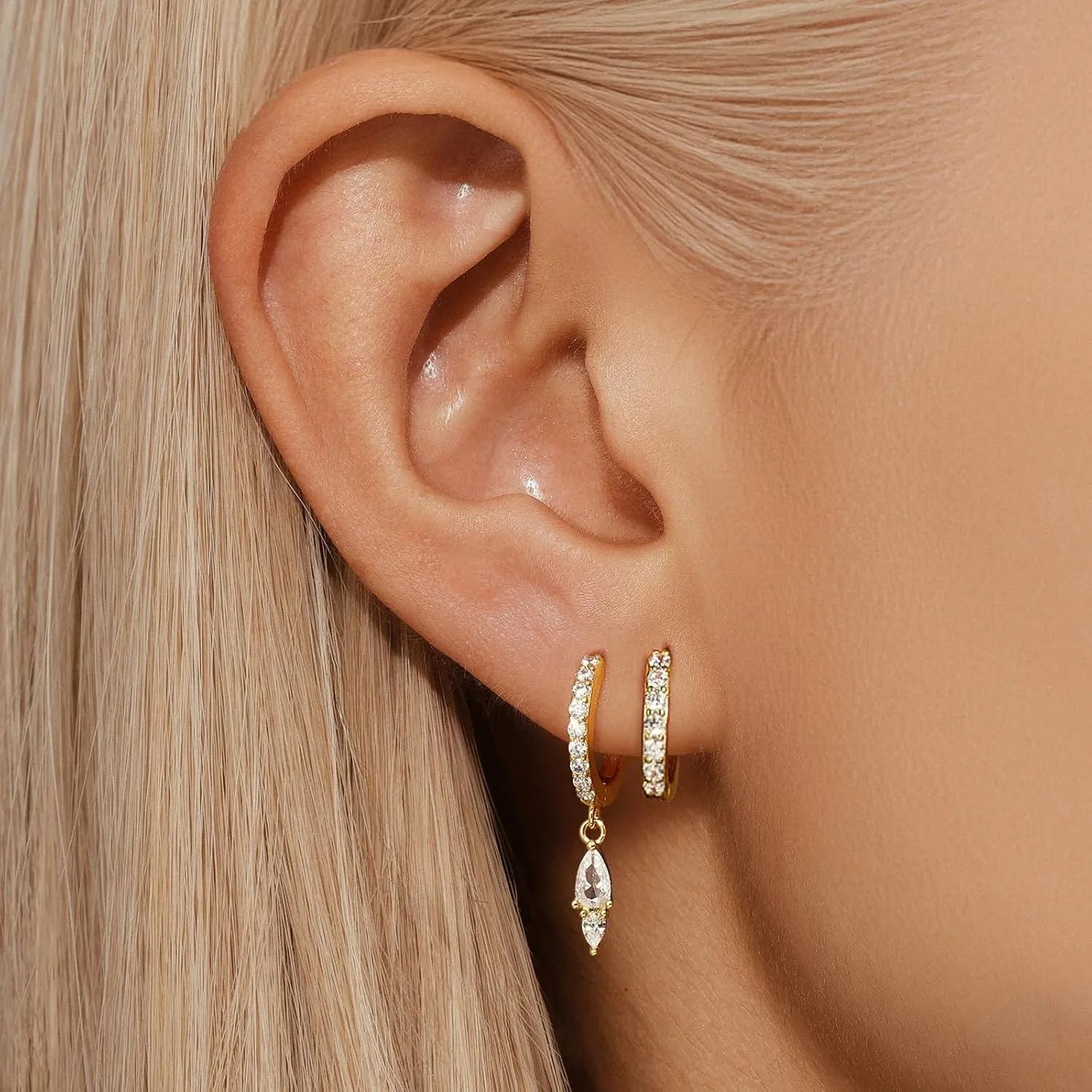 GEORGE  SMITH Gold Earring Sets for Multiple Piercing 14K Gold Plated Dainty Earrings for Women Hypoallergenic Huggie Hoop Drop Dangle Stud Earrings Cartilage Earring Set