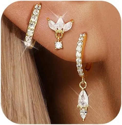 GEORGE  SMITH Gold Earring Sets for Multiple Piercing 14K Gold Plated Dainty Earrings for Women Hypoallergenic Huggie Hoop Drop Dangle Stud Earrings Cartilage Earring Set
