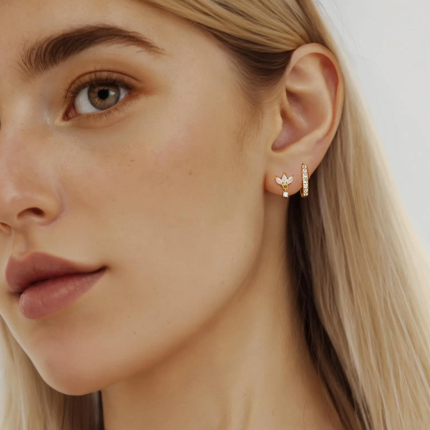 GEORGE  SMITH Gold Earring Sets for Multiple Piercing 14K Gold Plated Dainty Earrings for Women Hypoallergenic Huggie Hoop Drop Dangle Stud Earrings Cartilage Earring Set