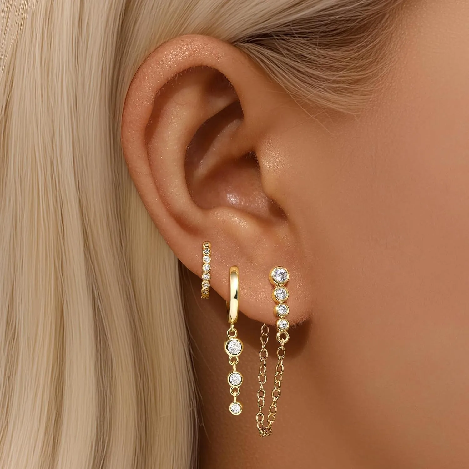 GEORGE  SMITH Gold Earrings for Women Small Diamond Hoop Earrings for Women 14k Gold Dainty Gold Earring Stacks Hoop Stud Earrings Hypoallergenic Jewelry for Women Gift