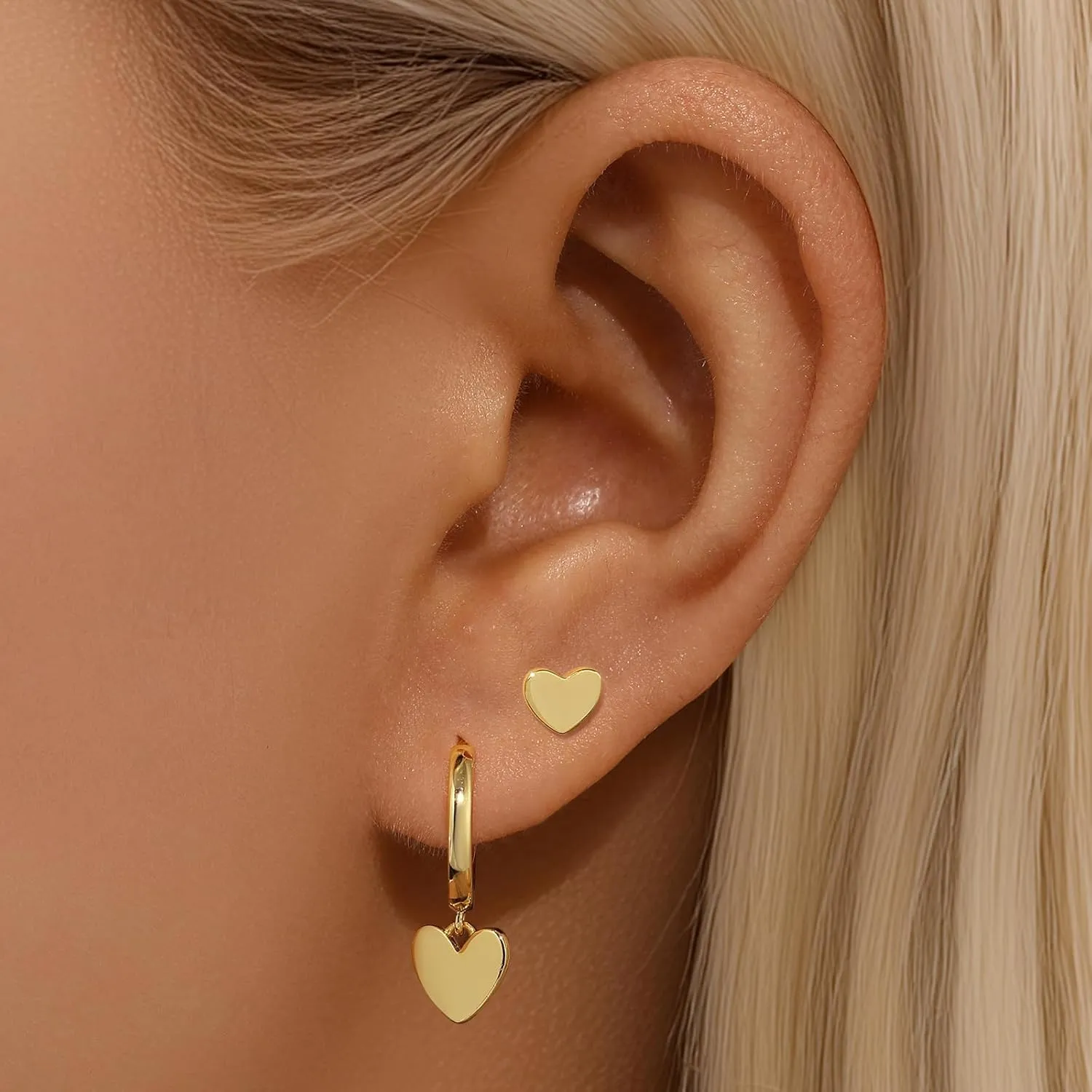 GEORGE  SMITH Small Dainty Gold Hoop Earrings for Women, Heart Hoop Earrings Set Cubic Zirconia Cute Huggie Stud Earring, 14K Gold Plated Earrings Set for Multiple Piercings