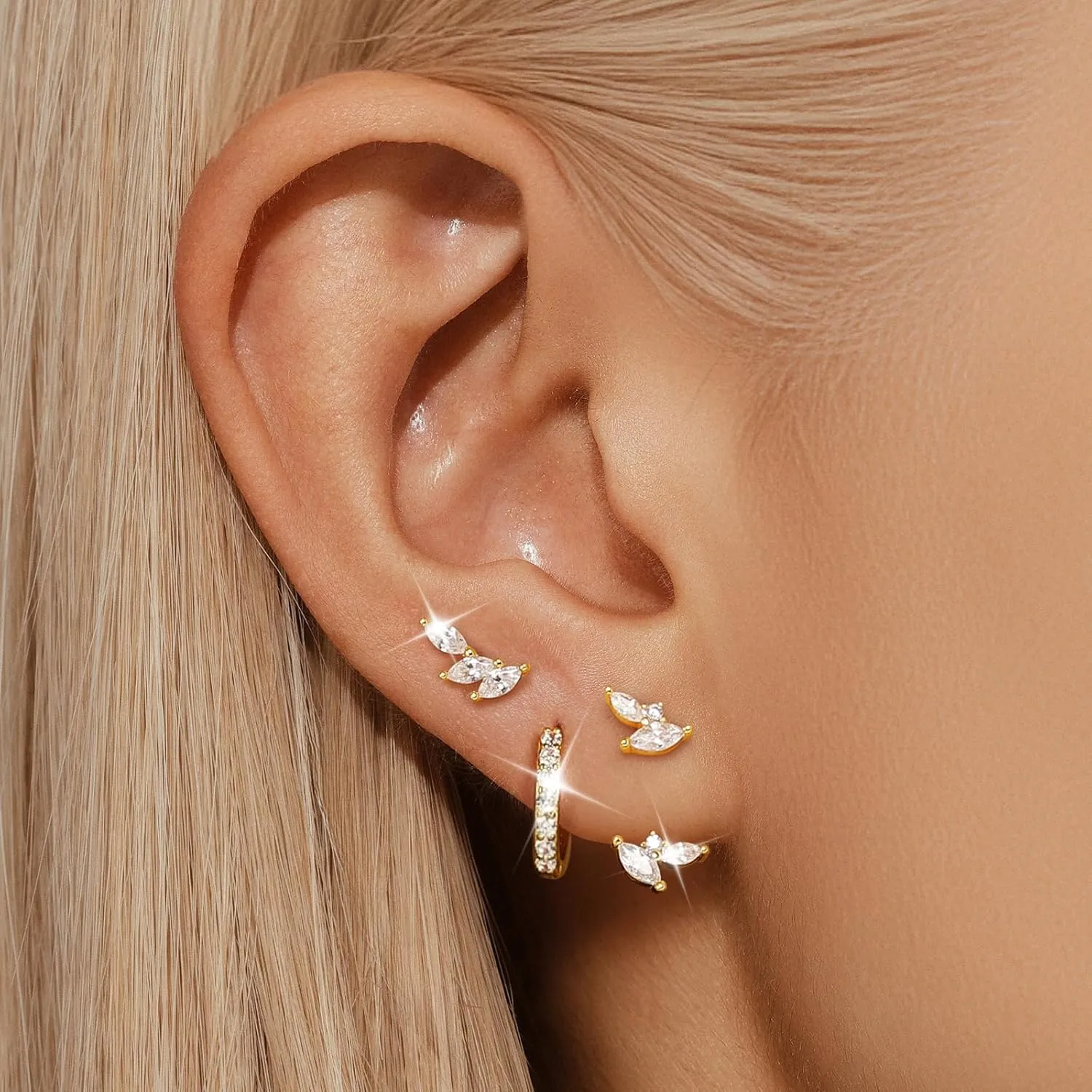 GEORGE  SMITH Sterling silver Earrings Set for Women, 14K gold plated Earrings Girls, 3 Pairs Earrings Set Hypoallergenic for Multiple Piercing