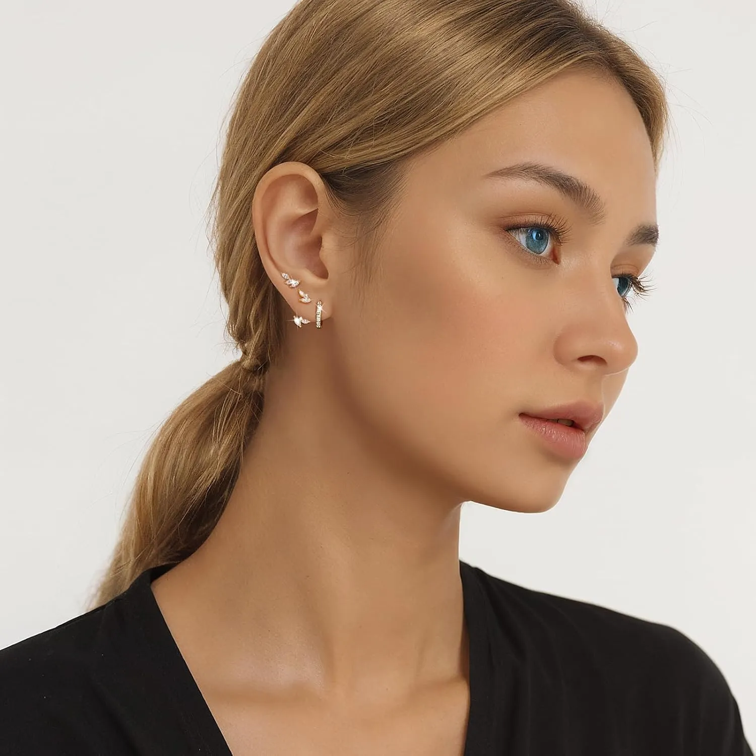 GEORGE  SMITH Sterling silver Earrings Set for Women, 14K gold plated Earrings Girls, 3 Pairs Earrings Set Hypoallergenic for Multiple Piercing