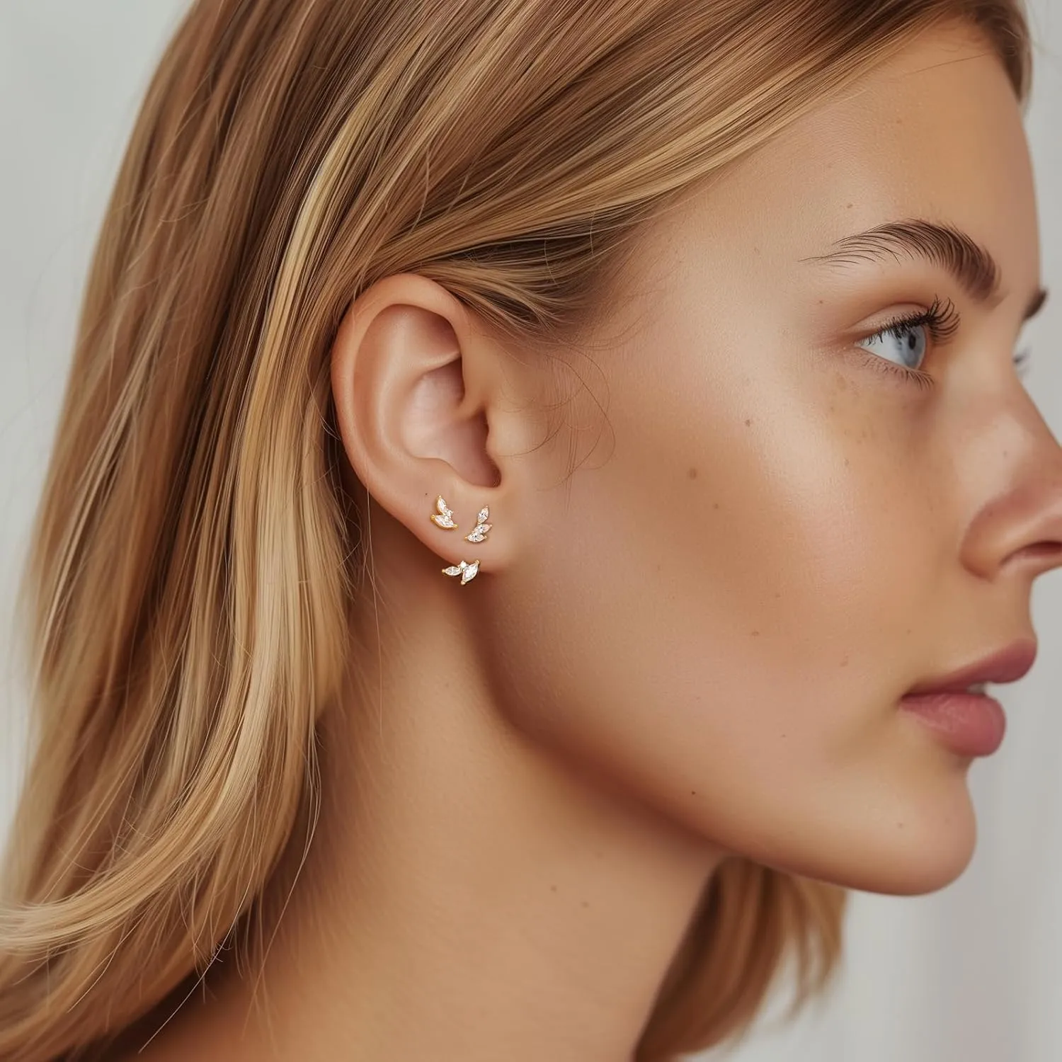 GEORGE  SMITH Sterling silver Earrings Set for Women, 14K gold plated Earrings Girls, 3 Pairs Earrings Set Hypoallergenic for Multiple Piercing