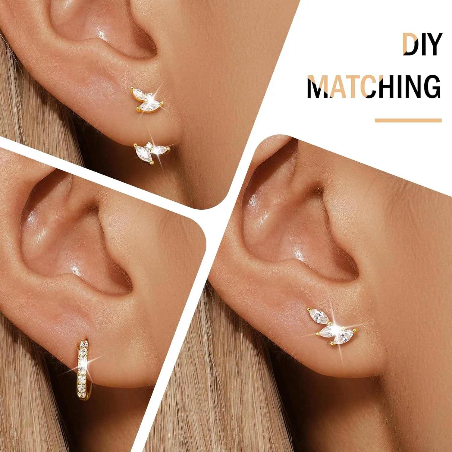 GEORGE  SMITH Sterling silver Earrings Set for Women, 14K gold plated Earrings Girls, 3 Pairs Earrings Set Hypoallergenic for Multiple Piercing