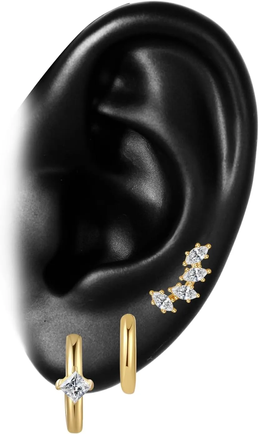 Gold Earring Sets for Women Dainty Gold Stud Huggie Hoop Earrings for Multiple Piercing Hypoallergenic Small Hoop Dangle Earrings Cartilage Earring Set