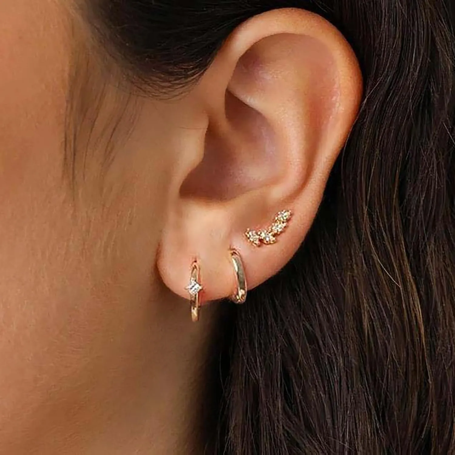 Gold Earring Sets for Women Dainty Gold Stud Huggie Hoop Earrings for Multiple Piercing Hypoallergenic Small Hoop Dangle Earrings Cartilage Earring Set
