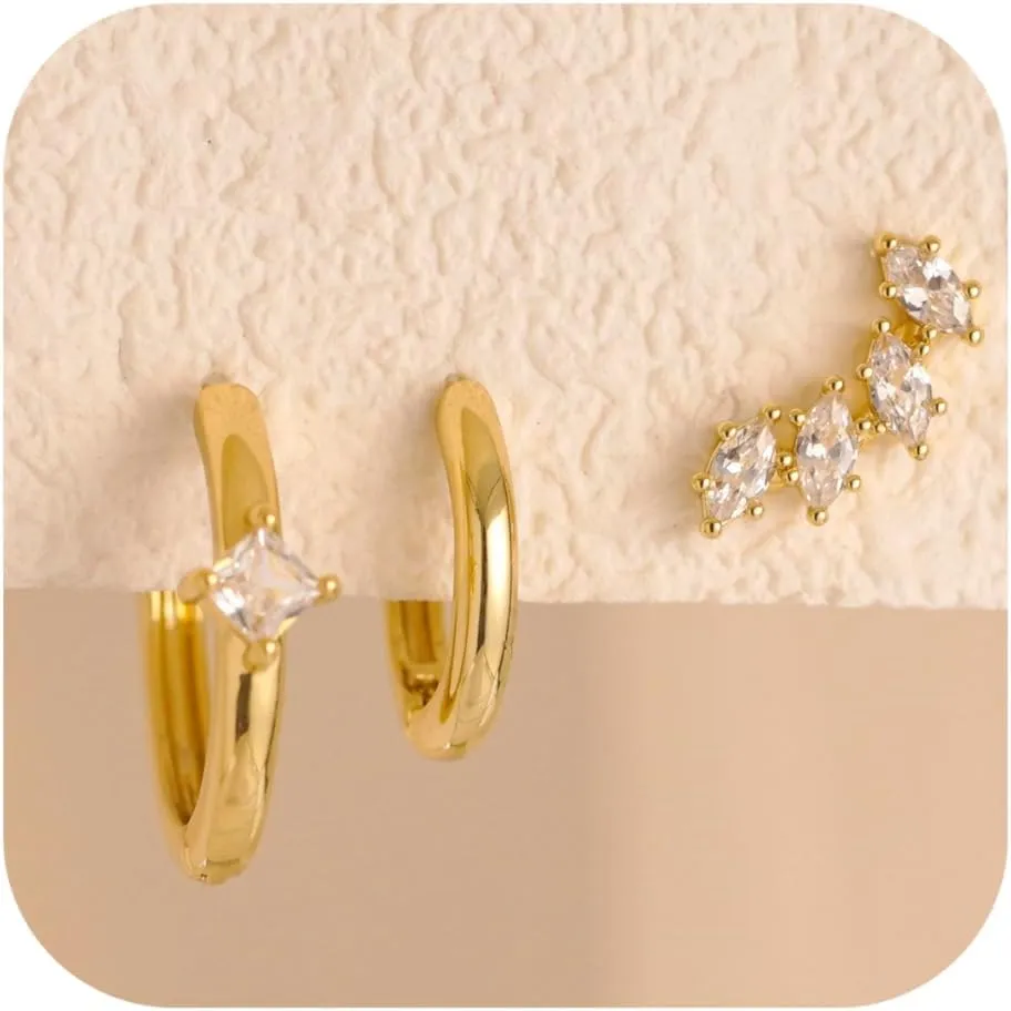Gold Earring Sets for Women Dainty Gold Stud Huggie Hoop Earrings for Multiple Piercing Hypoallergenic Small Hoop Dangle Earrings Cartilage Earring Set