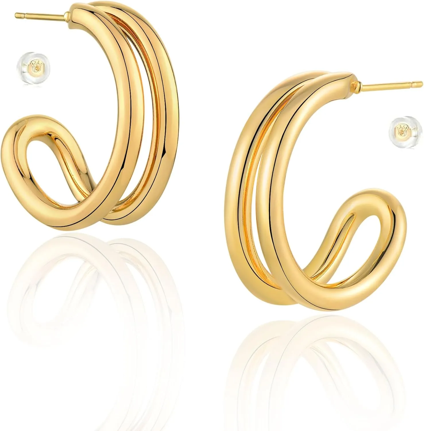 Gold Hoop Earrigs for Women 14K Gold Plated Lightweight Chunky Gold Hoops Jewelry Hypoallergenic Dainty Earring Studs Trendy Sun Spike Hoops Illusion Earrings Double Twist Huggie Hoop Earrings