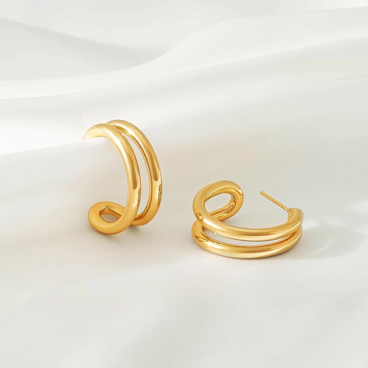 Gold Hoop Earrigs for Women 14K Gold Plated Lightweight Chunky Gold Hoops Jewelry Hypoallergenic Dainty Earring Studs Trendy Sun Spike Hoops Illusion Earrings Double Twist Huggie Hoop Earrings