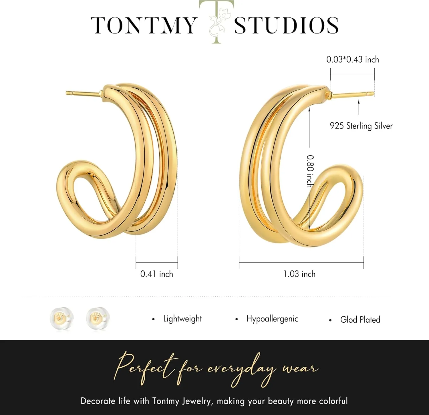 Gold Hoop Earrigs for Women 14K Gold Plated Lightweight Chunky Gold Hoops Jewelry Hypoallergenic Dainty Earring Studs Trendy Sun Spike Hoops Illusion Earrings Double Twist Huggie Hoop Earrings
